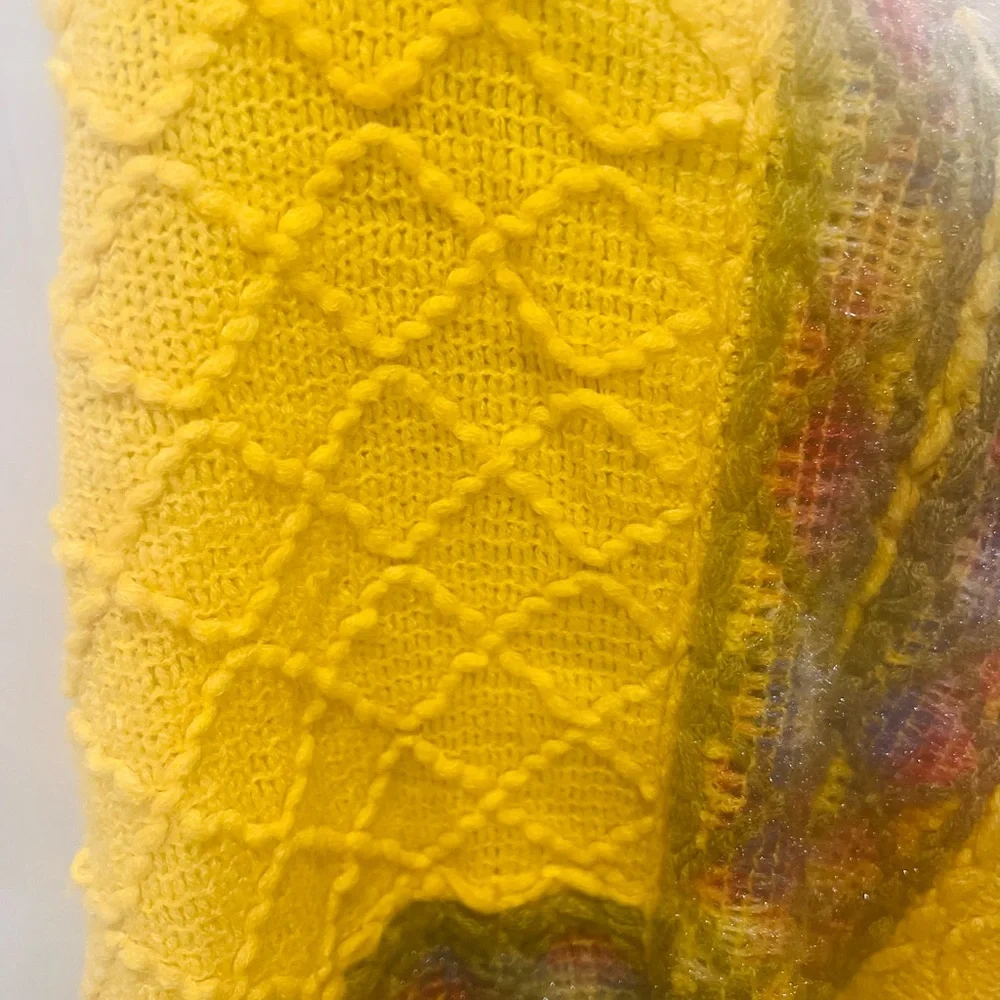 Yellow Boho Knit Poncho Lightweight Spring Layer Beach Wrap OS - Picture 7 of 15